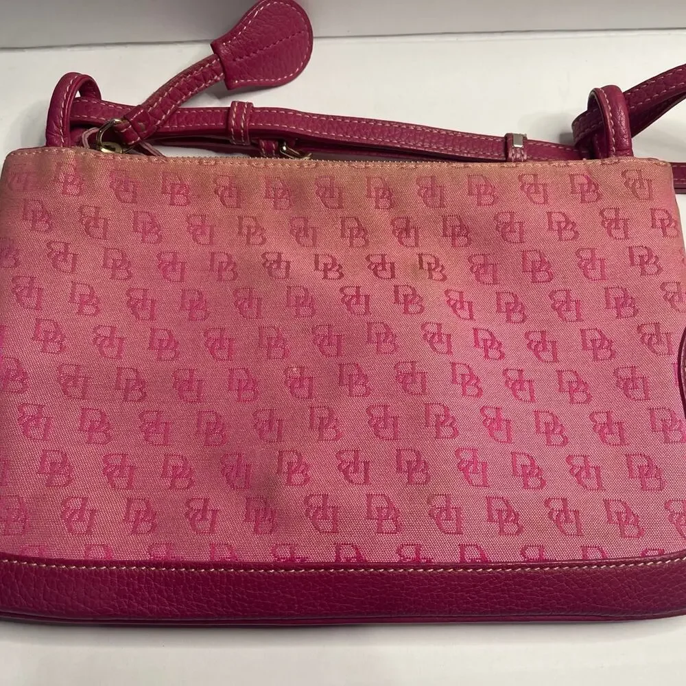 Dooney & Bourke Pink DB Monogram Canvas Leather Shoulder Bag Purse